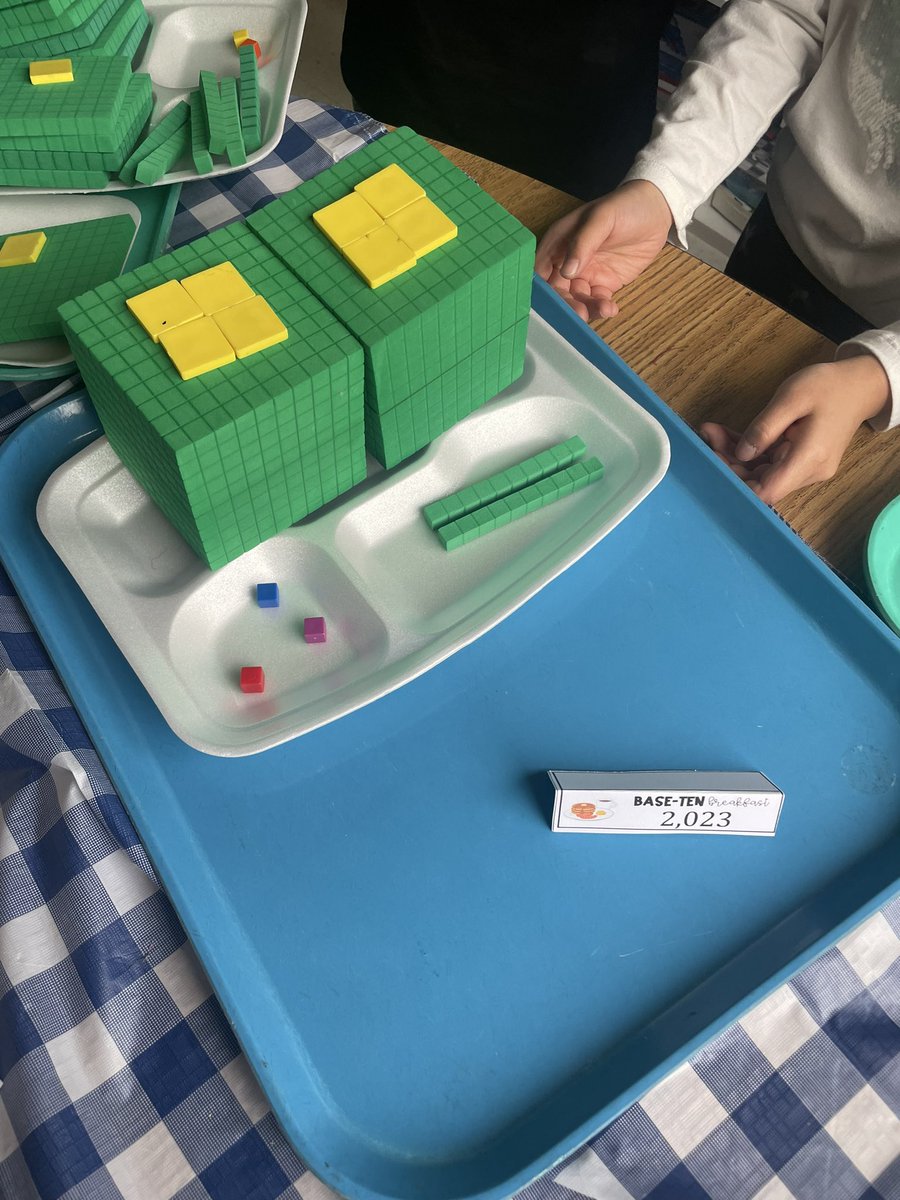 PowellinPrimary's tweet image. Our Base-Ten Breakfast 🧇 🍳 

Ss used base-10 block waffles 🧇 , bacon 🥓, and fruit salad🍉 🍏 to compose/decompose numbers in various ways. 

#thirdgrade #placevalue #sbcebobcats