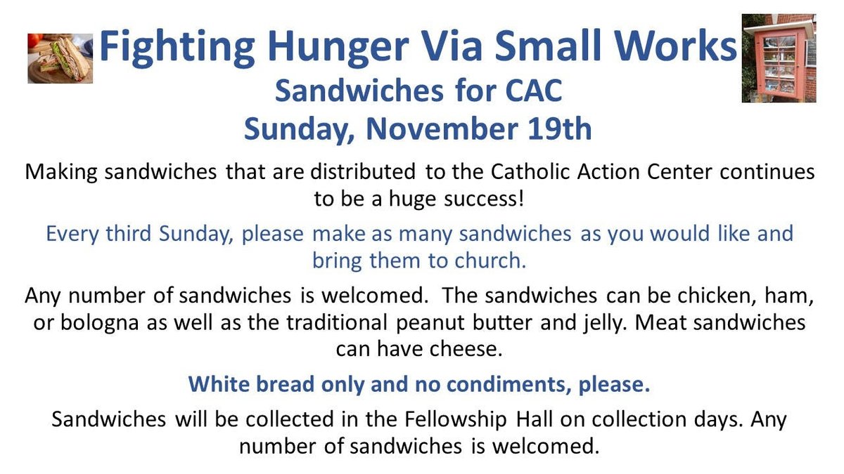 BPCLEX's tweet photo. Bring in sandwiches this Sunday, Nov. 19 for the Catholic Action Center. #giving #fightinghunger https://t.co/0586CHk2HO