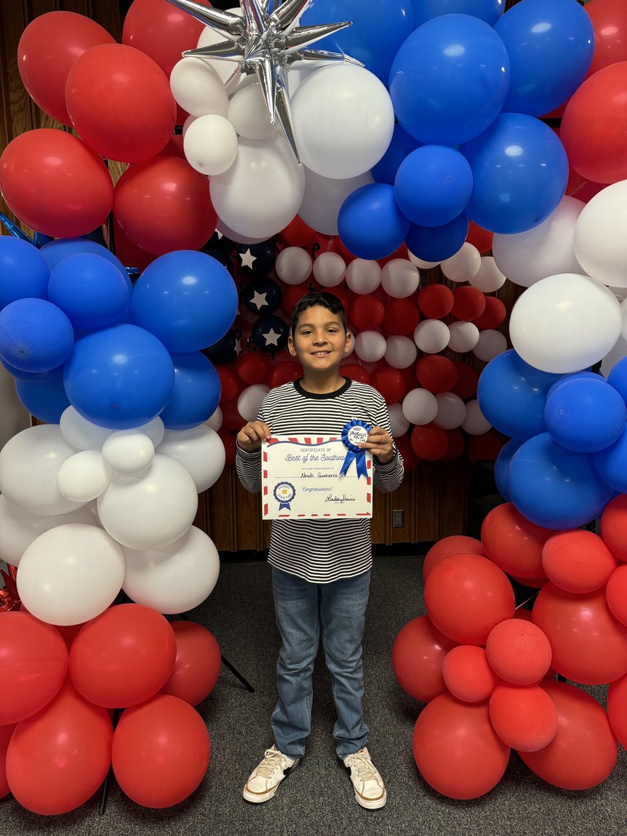 Congratulations to Noah for receiving the “Best of the Southwest Region” award during the Bowie’s 5th grade state fair!