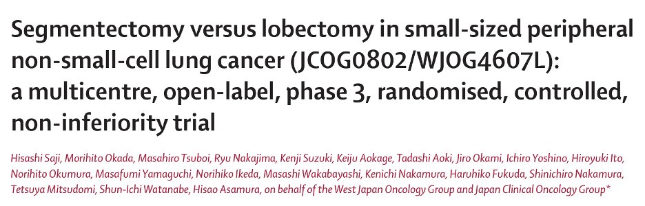 Welcome back to #ThoracicThursday!
Today we'll expand upon last week's tweets on a cornerstone of general thoracic practice: lung resection. 
But which kind? Let's look at 2 recent trials comparing lobectomy to sublobar resection in early-stage lung cancer: #JCOG0802+#CALGB140503