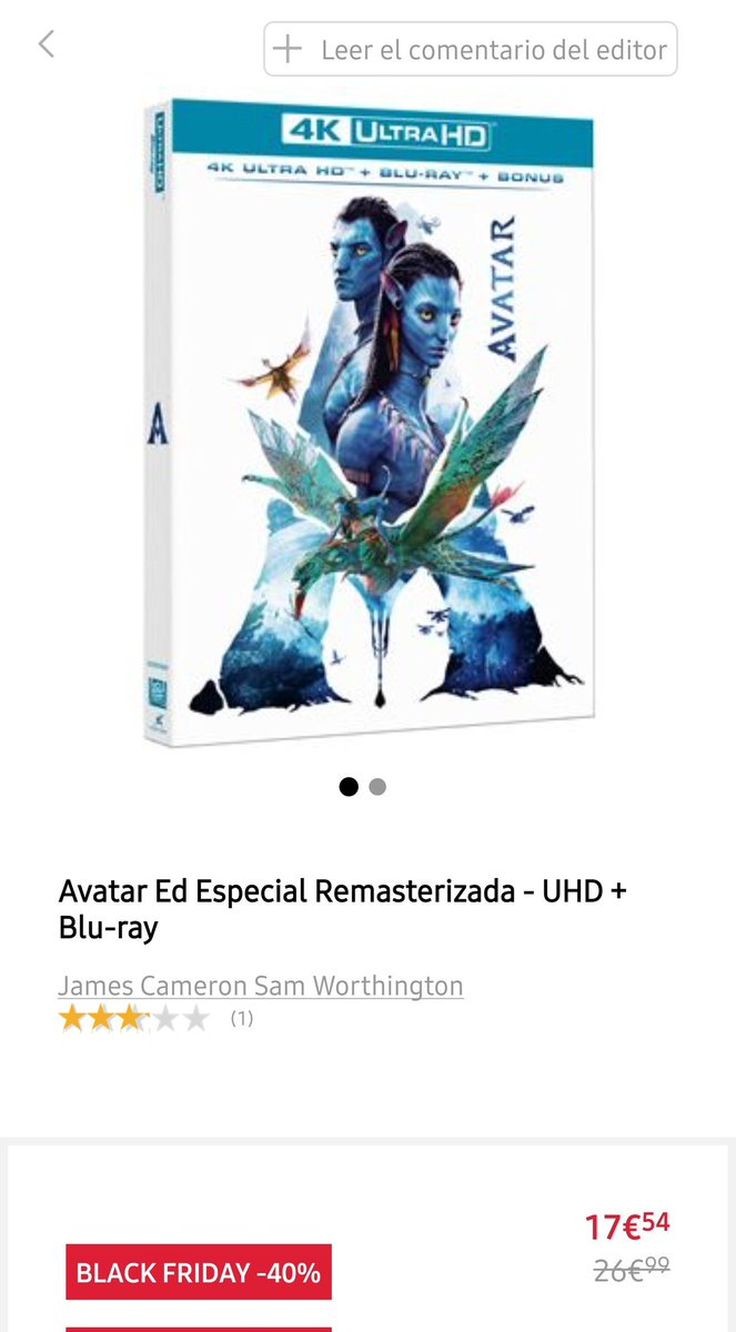 CollectorMickey's tweet photo. Llegó el Black Friday menos Black de lo que esperaba, me salió mejor Avatar en una oferta que hubo en octubre que ahora https://t.co/ddpUpKOTs1