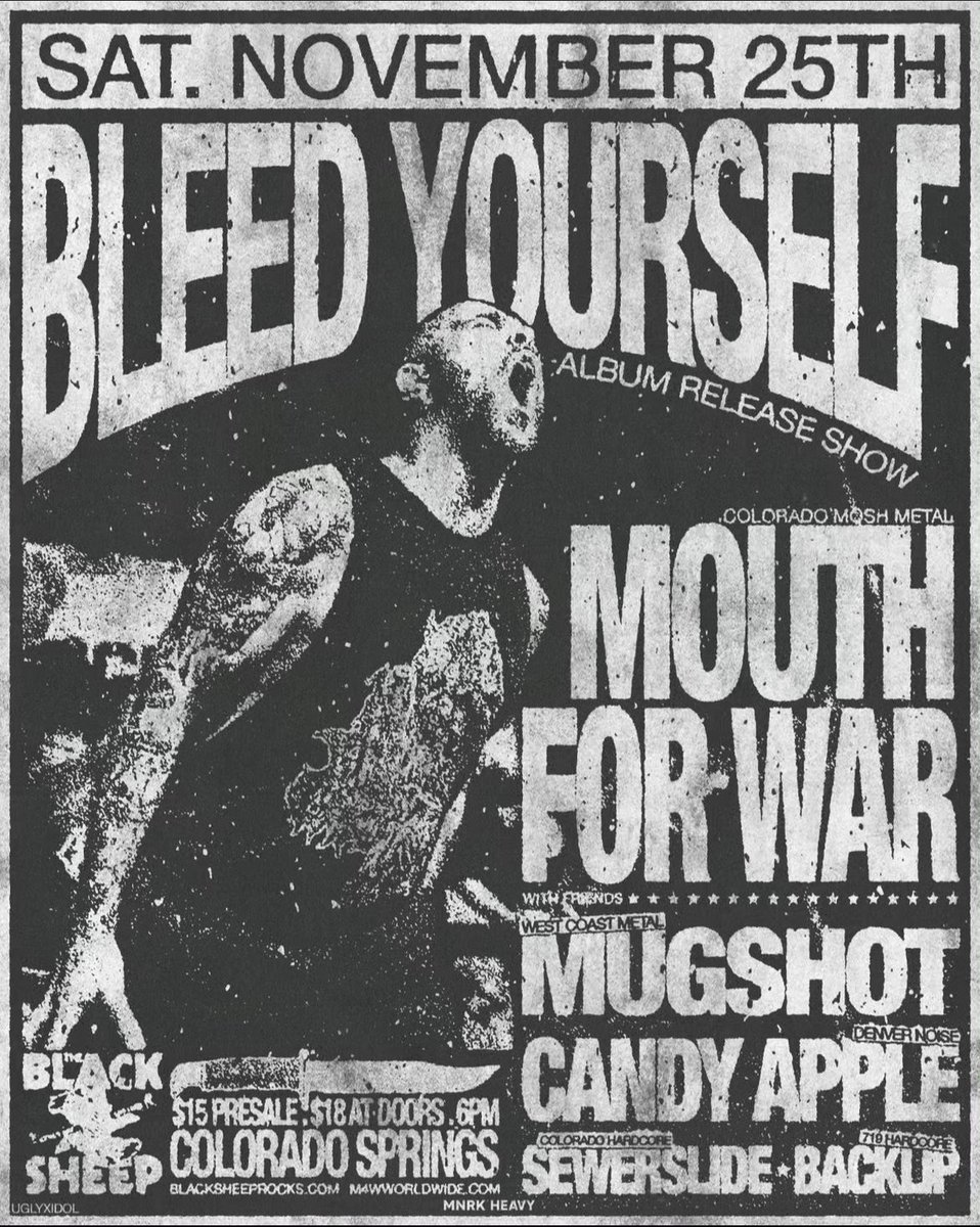 The Black Sheep (@blacksheepco) on Twitter photo โผ๏ธ Buy your tickets now ๐ค
Donโt wanna miss <a href="/mouthforwarco/">MOUTH FOR WAR</a> Bleed Yourself Album Release Show on 11/25 w/ <a href="/mugshotca/">Mugshot</a> <a href="/candyapplenoise/">Candy Apple</a>
Sewerslide & Backlip
๐ซ๐ blacksheeprocks.com โผ๏ธ Buy your tickets now ๐ค
Donโt wanna miss <a href="/mouthforwarco/">MOUTH FOR WAR</a> Bleed Yourself Album Release Show on 11/25 w/ <a href="/mugshotca/">Mugshot</a> <a href="/candyapplenoise/">Candy Apple</a>
Sewerslide & Backlip
๐ซ๐ blacksheeprocks.com