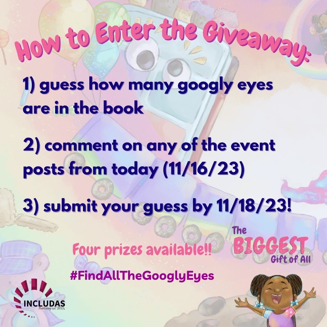 Giveaway alert! Guess how many googly eyes are in the book, #TheBiggestGiftOfAll. The more you comment on TODAY's social media posts, the more entries you get. Guess right &amp; win a prize for you &amp; a library; 4 prizes available. Ends 11/18/23. #FindAllTheGooglyEyes
<a href="/PKPaintings/">Melquea!</a>
