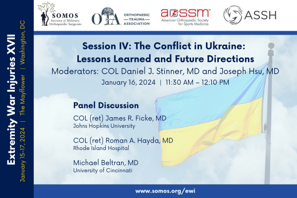 Society of Military Orthopaedic Surgeons (@milortho) on Twitter photo Join us for the EWI XVII Symposia and hear from experts on "The Conflict in Ukraine: Lessons Learned and Future Directions". Learn more at somos.org/ewi.
<a href="/daniel_stinner/">Daniel Stinner, MD, PhD</a> @str8bonesjim <a href="/JosephHsuMD/">Joseph R. Hsu, MD</a> @AOSSM_SportsMed <a href="/HandSociety/">ASSH</a> <a href="/otatrauma/">OTA</a> Join us for the EWI XVII Symposia and hear from experts on "The Conflict in Ukraine: Lessons Learned and Future Directions". Learn more at somos.org/ewi.
<a href="/daniel_stinner/">Daniel Stinner, MD, PhD</a> @str8bonesjim <a href="/JosephHsuMD/">Joseph R. Hsu, MD</a> @AOSSM_SportsMed <a href="/HandSociety/">ASSH</a> <a href="/otatrauma/">OTA</a>