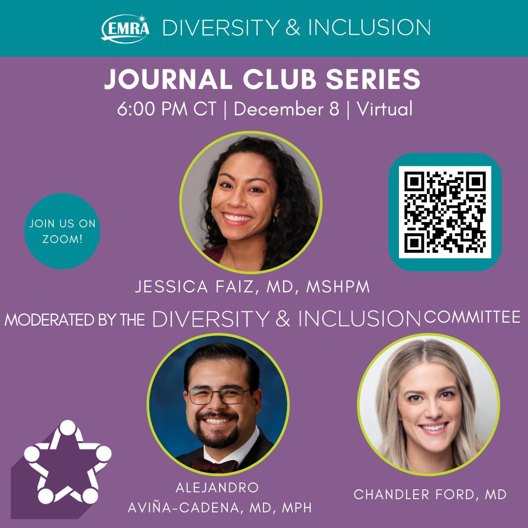 Join our <a href="/emresidents/">emresidents</a> EMRA D&amp;I committee for our journal club series on December 8th at 6pm CT as we discuss barriers surrounding the MCAT, admission rates, and its downstream effects with <a href="/im_jesssayinn/">Jessica Faiz, MD, MS</a> !!

jamanetwork.com/journals/jama-…

Register here: us02web.zoom.us/meeting/regist…
