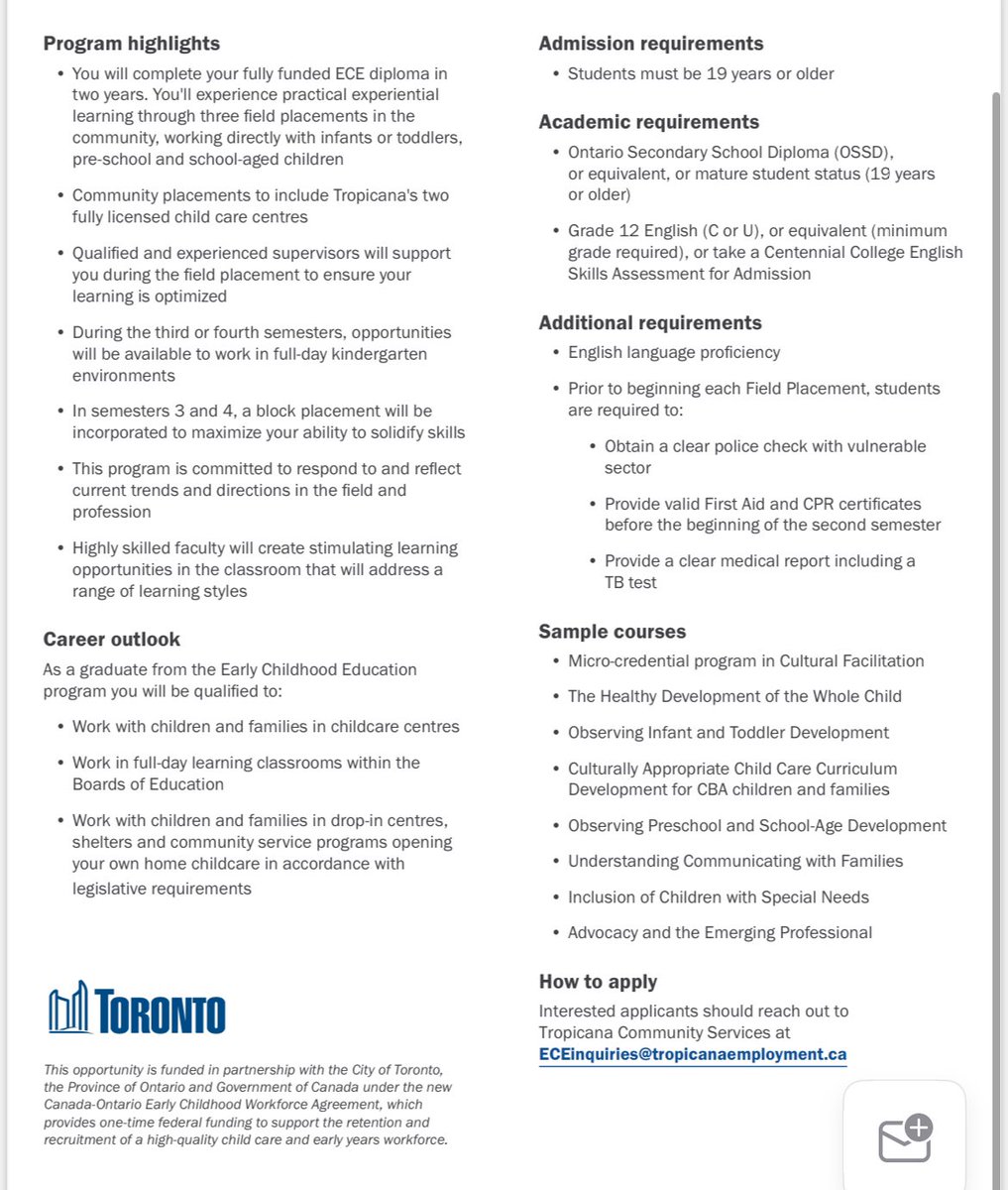 Another great opportunity to join the ECE program