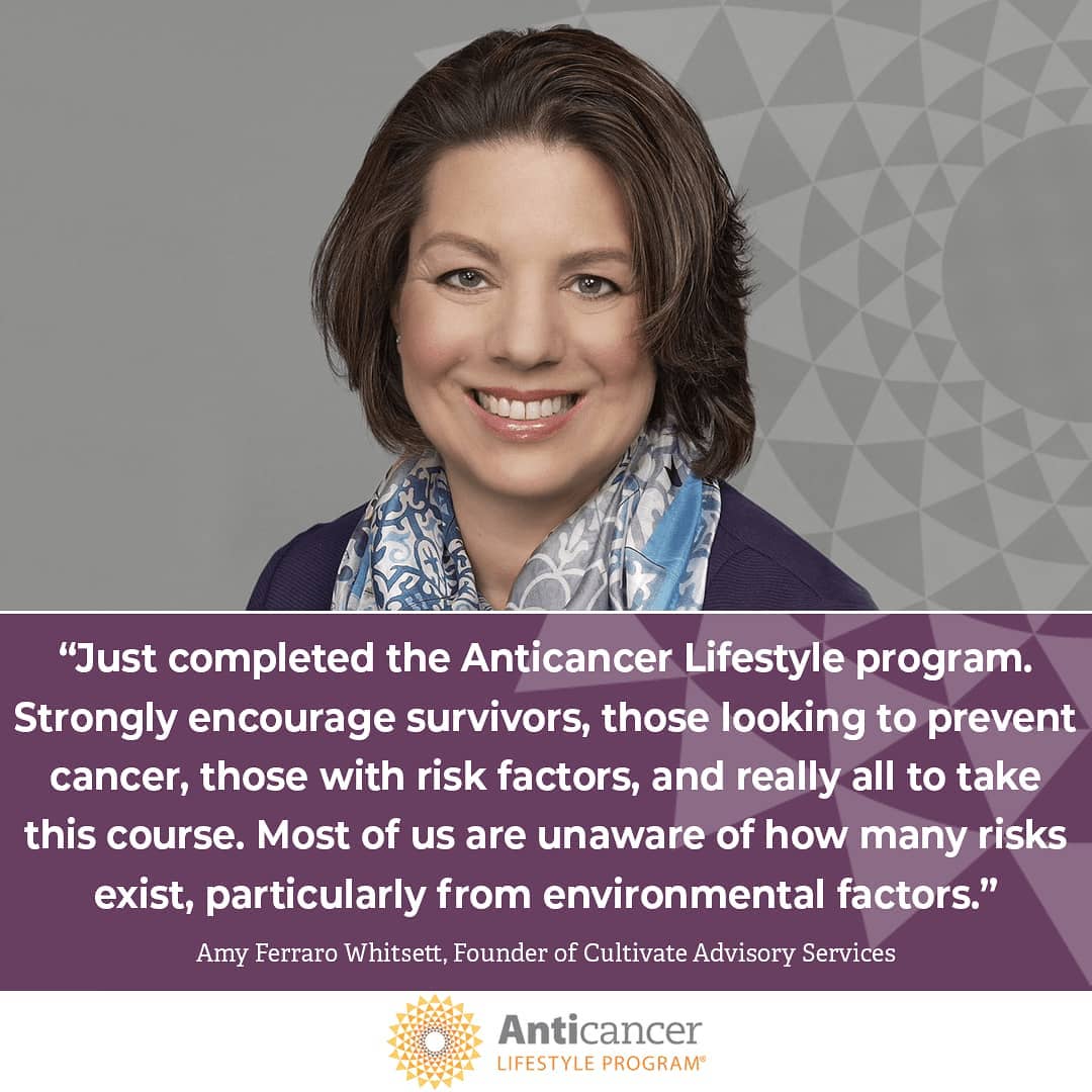 Thank you to @amyeferraro for her feedback on The #AnticancerLifestyle Program! We are proud to help her, and you, discover ways to reduce exposure to #toxins and harmful chemicals. 🌿 You'll learn how in the #Environment module of our course! bit.ly/3SEO5tv 👈 #cancer