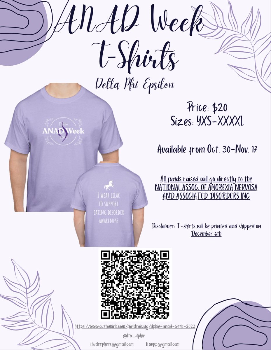 1226Ember's tweet photo. https://t.co/qUOfb50jw4

Anorexia Nervosa and Associated Disorders (ANAD) is an organization that helps people with eating disorders and spreads awareness about it. An organization Im apart of is raising money for them through a t-shirt sale. 
#anad #fundraiser #greeklife #dehpie https://t.co/SPThiT5Eq9