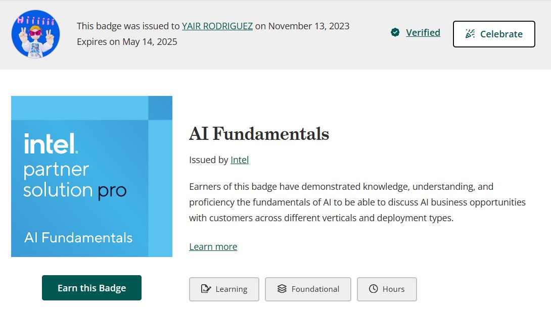 g0rducci's tweet image. ¡he obtenido la certificación de Partner en soluciones de IA de Intel! 💪🎉  Con conocimiento en oneAPI, openVINO , Estoy preparado para ofrecer soluciones desde DataCenter hasta edge. ¡Listo para aprovechar las oportunidades de negocio en IA #IntelPartner @intel #ai #openvino