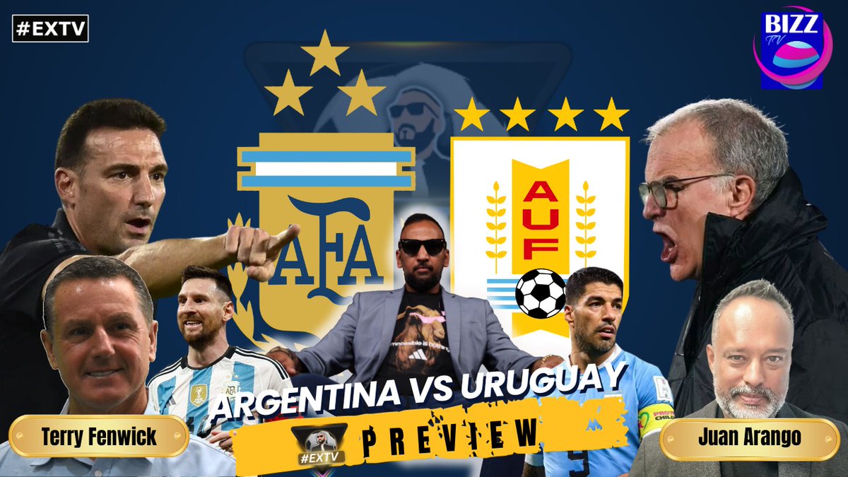 EXTV_TT's tweet photo. 🔥⚽️ Match Preview Alert! Argentina🇦🇷🆚🇺🇾 Uruguay on #EXTV today at 6:00pm with Terry Fenwick and Juan G. Arango! 🎙️ Get ready for expert insights🌟 Don't miss the football fever 📺⏰ on BIZZTV #MatchPreview #ArgentinaVsUruguay #FootballInsights #TerryFenwick #JuanGArango #EXTV https://t.co/GfZW3zOHC2