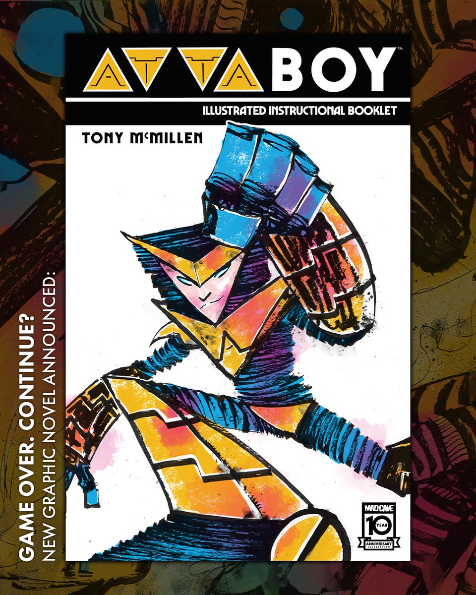 Mad Cave Studios (@madcavestudios) on Twitter photo Boy robots. Fallen fathers. Evil motherboards. Do we ever stop playing the games we played as children? 👾
Coming in May 2024 is the newest comic disguised as a video game instructional booklet from <a href="/TonyMcMillen/">Tony McMillen</a>, ATTABOY!
Read more: bit.ly/3ss1I4I Boy robots. Fallen fathers. Evil motherboards. Do we ever stop playing the games we played as children? 👾
Coming in May 2024 is the newest comic disguised as a video game instructional booklet from <a href="/TonyMcMillen/">Tony McMillen</a>, ATTABOY!
Read more: bit.ly/3ss1I4I