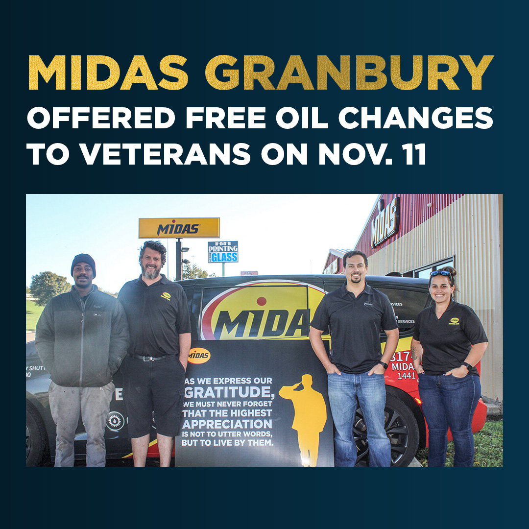 We're excited to share that our Midas Granbury shop supported our service men and women by offering 43 complimentary Veteran's Day oil changes this past Saturday. This initiative was spearheaded by store manager and veteran, Bryan Blackheart. 📷: Ashley Terry at Hood County News