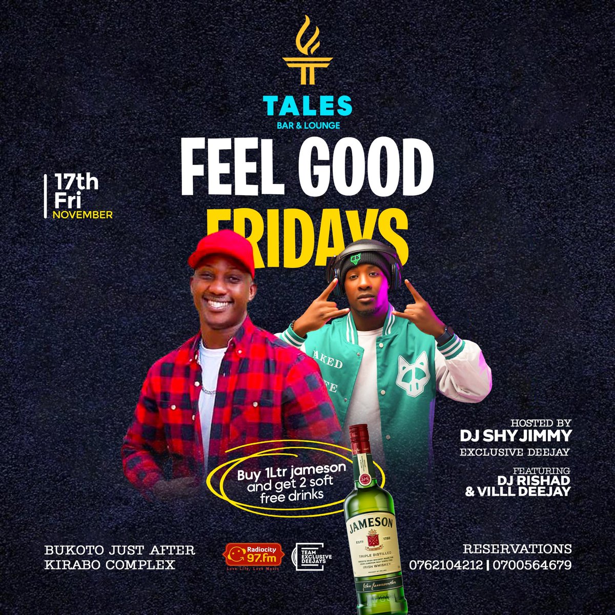 Exclusivedjsug's tweet photo. Kicking off the weekend in a few.. 🕺💃 #FeelGoodFridays is back @tales_lounge Bukoto every Friday.
Join @djshyjimmy ,@djrishadug and @Villl_Deejay for a great night 💥
📍 Tales Lounge is located just after Kirabo complex
#10YearsOfExclusiveDjs
#16thDec
#AmberzBarAndDiners https://t.co/iqXfVc8Azb