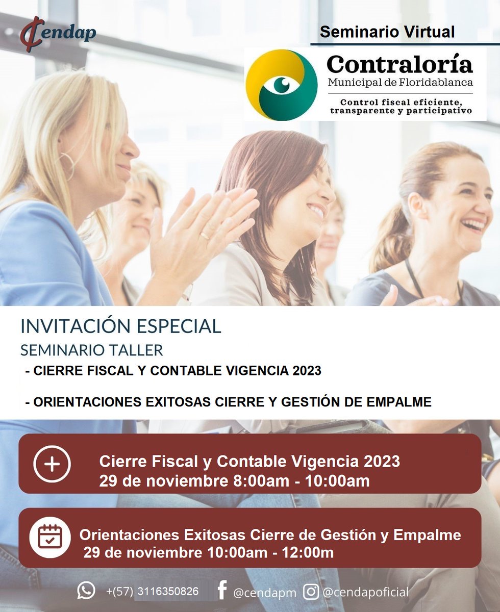 ContraloriaFbla's tweet photo. La CMF realiza la invitación especial a todos sus sujetos y puntos de control al seminario taller de cierre fiscal y contable para el empalme 2023, el cual se llevará a cabo de forma virtual este 29 de noviembre de 2023 de 8:00 a 12:00 m. #CMF #ControlFiscalEficienteTransparente https://t.co/GT90vKx1LZ