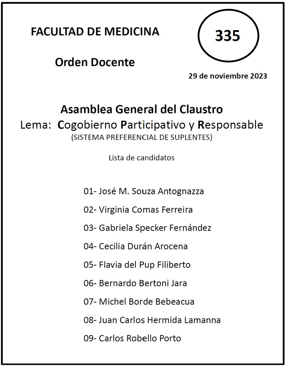 CPR_Fmed's tweet photo. Les presentamos nuestras listas para las próximas elecciones a la Asamblea Gral del Claustro #cpr_335 y al Claustro de la Fmed #cpr_336
@FloTomasina26 @ganesett @PepeTort @bbertoni212 @ernestomiquel @lmartinezpalma @Sergio_Bianchi_ @Mari_Seija @carlos_robello @NArtagaveytia https://t.co/UjWki0nkb4