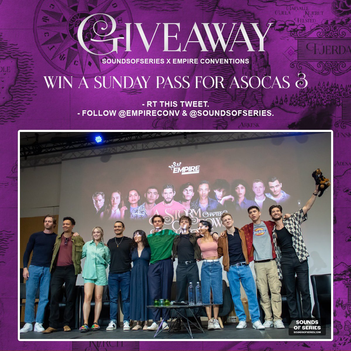 #GIVEAWAY : Win a SUNDAY Pass for the 'A Storm of Crows &amp; Shadows' convention by Empire Conventions to meet the cast of #ShadowAndBone in Paris !

To enter:
▪️RT this tweet.
▪️Follow <a href="/EmpireConv/">Empire Conventions</a> &amp; <a href="/SoundsOfSeries/">SoundsOfSeries</a>

#SaveShadowAndBone