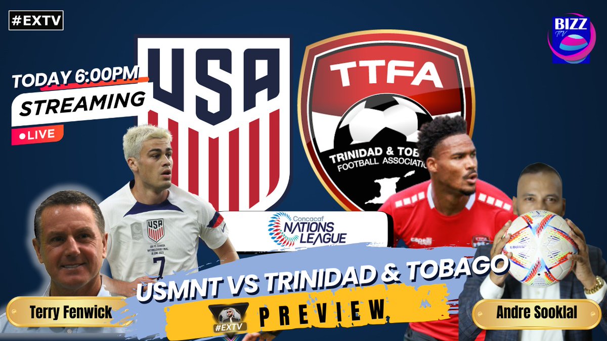 EXTV_TT's tweet photo. 🚨⚽  Join us on #EXTV at 6pm for an exclusive match preview of the USMNT vs Trinidad &amp; Tobago in the CONCACAF Nations League with the insightful Terry Fenwick! 🌐🇺🇸🇹🇹  Don't miss it! 📺🕕 #USMNT #TrinidadAndTobago #CONCACAFNationsLeague #EXTVPreview #TerryFenwick" https://t.co/MGD4ixDFFt