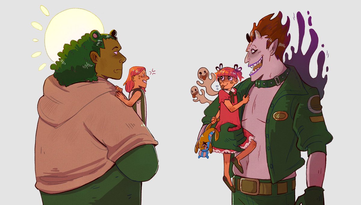 artbymosska's tweet photo. in this house we stan traumatised single dads and their pink daughters 💞🐻🦇 #ONEPIECE https://t.co/cZ1eB3ZbmC