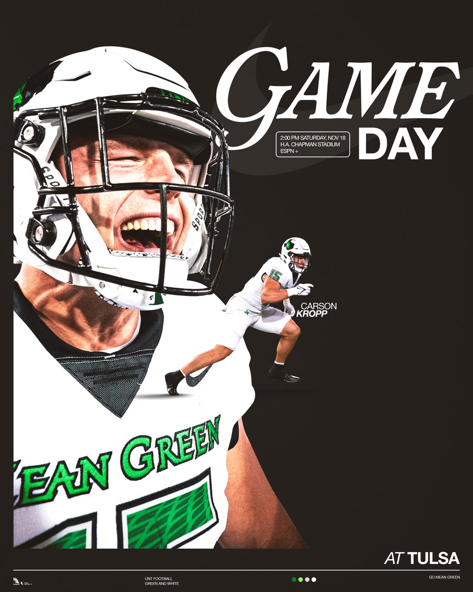 UNT Football (@meangreenfb) on Twitter photo πππππππ!
π Tulsa
ποΈ H.A. Chapman Stadium
π 2:00 pm CT
πΊ ESPN+
ποΈ<a href="/971TheFreak/">97.1 The Freak</a>
π MeanGreenStats.com
#GMGπ¦
πππππππ!
π Tulsa
ποΈ H.A. Chapman Stadium
π 2:00 pm CT
πΊ ESPN+
ποΈ<a href="/971TheFreak/">97.1 The Freak</a>
π MeanGreenStats.com
#GMGπ¦