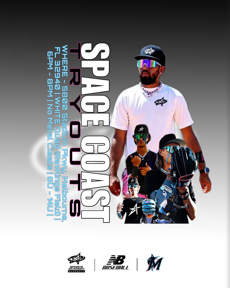🚨SPACE COAST TRYOUT 🚨
1st Wave of Orlando Area Tryouts are in Viera/Melbourne 
📍 Space Coast Complex (5800 Stadium Pkwy, Melbourne, FL 32940 (WHITE Rawlings)
⏰ Monday, November 27th 6PM-8PM
8U - 14U
REGISTER @ TravelBallTryouts.com