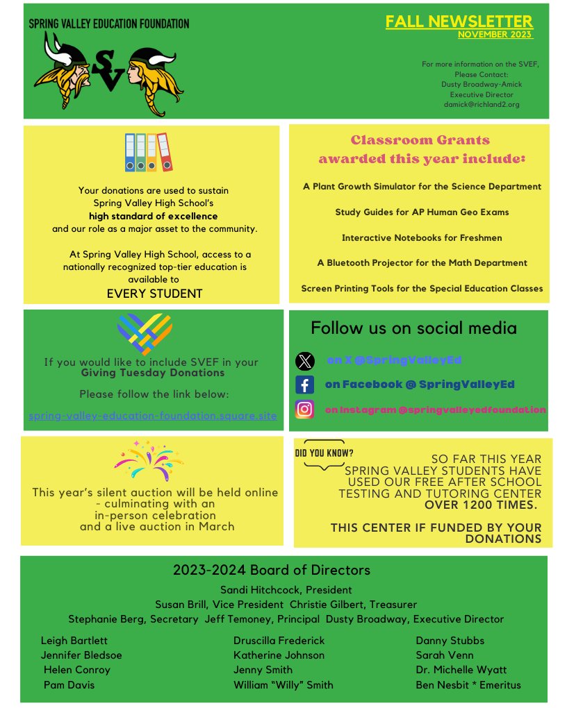 SpringValleyEd's tweet image. Updates from the Foundation Office