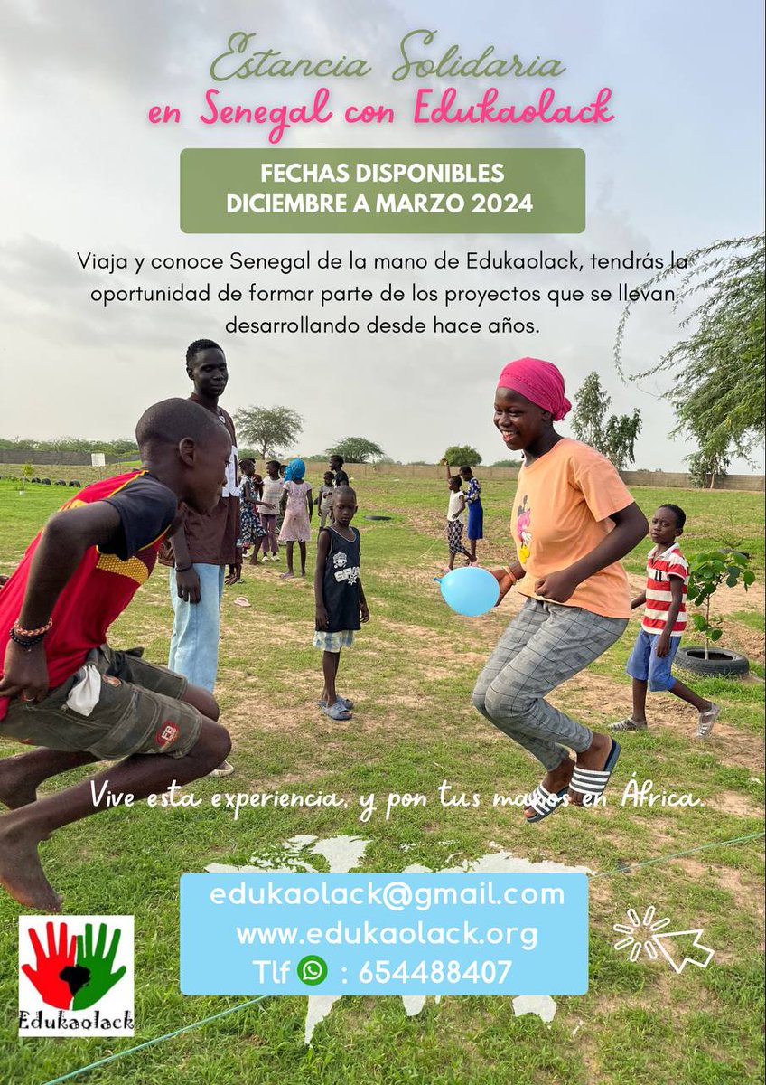 Edukaolack's tweet photo. ¡Estancias de diciembre a marzo de 2024! 🇸🇳 

+ Info en edukaolack@gmail.com https://t.co/65hALOsgwJ