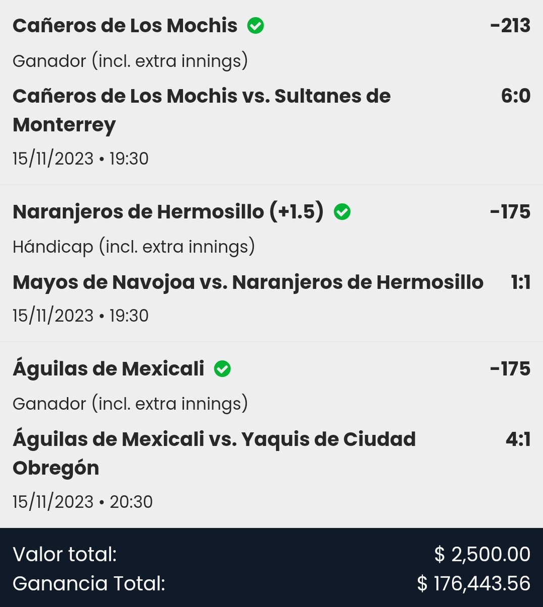 ChapitoApuestas's tweet photo. 🚨 | Hoy quiero hacer un Súper Parlay como este.

Y se lo compartiré ÚNICAMENTE a los Chingones que comenten 🗨️, den 🔄 y ❤️ !!!

¿Quien jala y a quien le da frío?

Además de compartirles el Súper Parlay a los que 🗨️🔄❤️, sortearé $1,500 pesitos entre los mismos 🗨️🔄❤️!!! https://t.co/6HeYcfjhNn