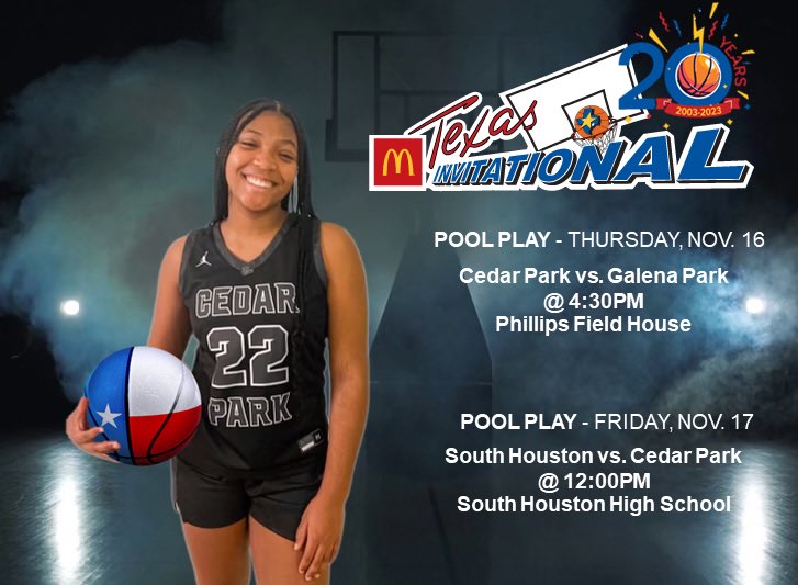 JaylaGreen2026's tweet photo. ❤️🏀It’s Game Day!!🏀❤️
The McDonald’s Texas Invitational Basketball Tournament, Nov. 16-18, 2023!🚨
Come check us out!  LETS GO LADY TIMBERWOLVES!! ☄️🔥🐺 #timberwolves #sports #leanderisd #CPGBB #TXHSGBB #classof2026 #cedarpark #basketball #ballislife #AustinHSGBB #cederparkhighschool #CPProud @TXInvitational