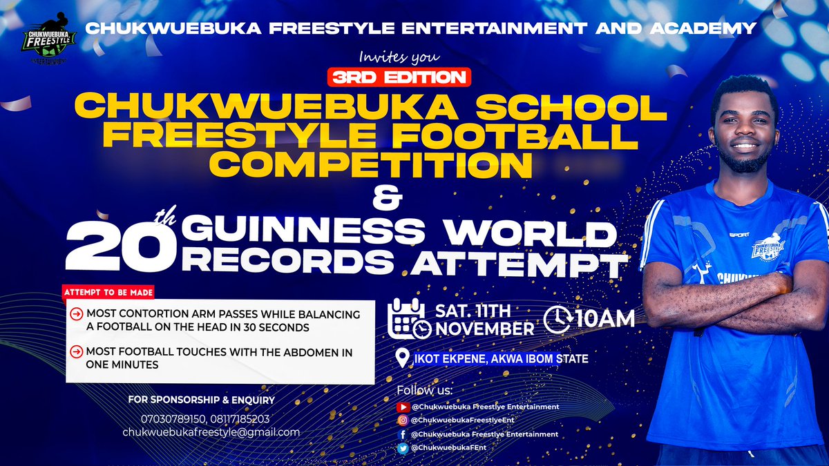 ChukwuebukaFEnt's tweet photo. #CSFFC

Congrat to our winners @VictorKipo from Global College, Akwa Ibom State and @MiracleNgoziO from Beulah Model School, Aba for retaining their title at #CSFFC23

🎥 https://t.co/8uy3xgquyh

#ChukwuebukaFreestyle #ChukwuebukaFreestyleEntertainment #ChukwuebukaEzugha #CSFFTP https://t.co/pwfIrFAqEb