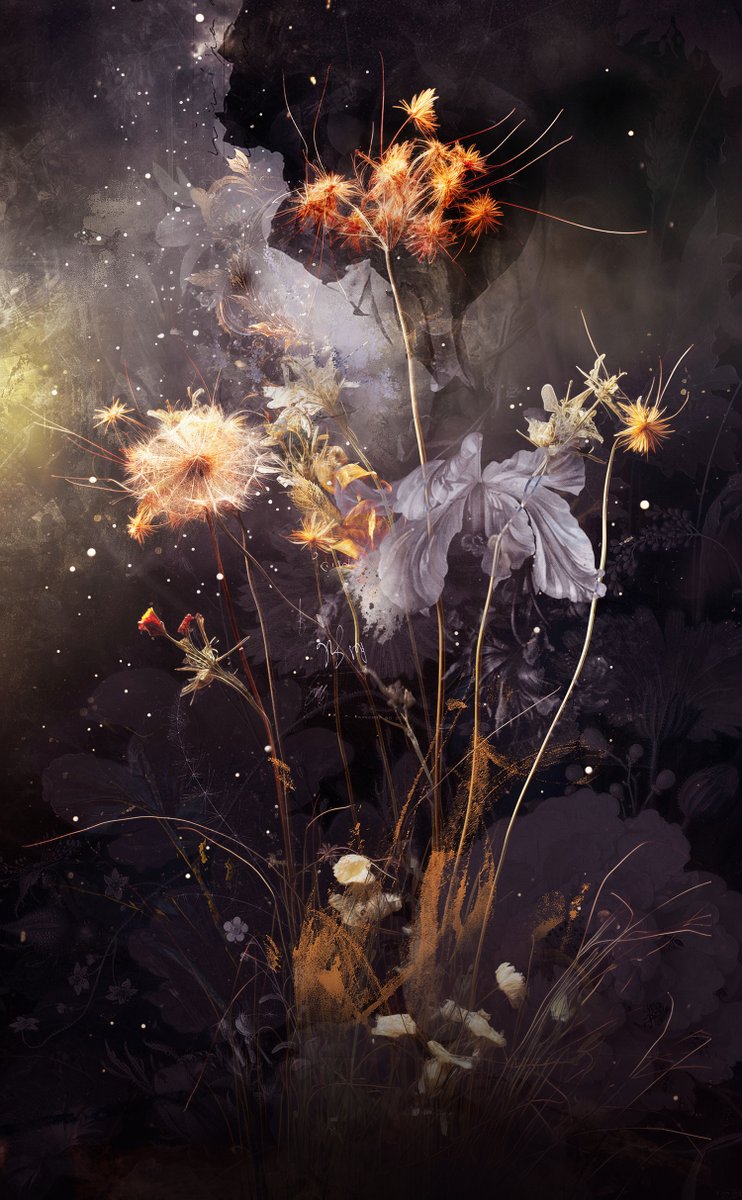 teisalbers's tweet photo. 𝑾𝒊𝒍𝒅𝒇𝒍𝒐𝒘𝒆𝒓 𝑺𝒑𝒂𝒓𝒌𝒔
From the power of a germ, the flower grows together with stem and leaf, and after a while falls apart again. In this new mixed media series I am looking for images in which bloom and decay merge into one. https://t.co/6yMnvgpmbr