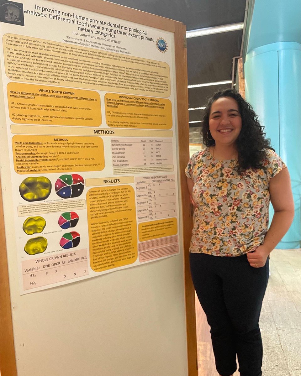 LutherRisa's tweet photo. Had the opportunity today to present my dissertation pilot data at the  @AHEADmeeting_ 🦷💀 met and talked to so many amazing scientists (in both English and Spanish) and heard some amazing talks today! A small but mighty conference for sure 💪🏽 #AHEAD23 #humanevolution #primates https://t.co/zSqB1kOtjG