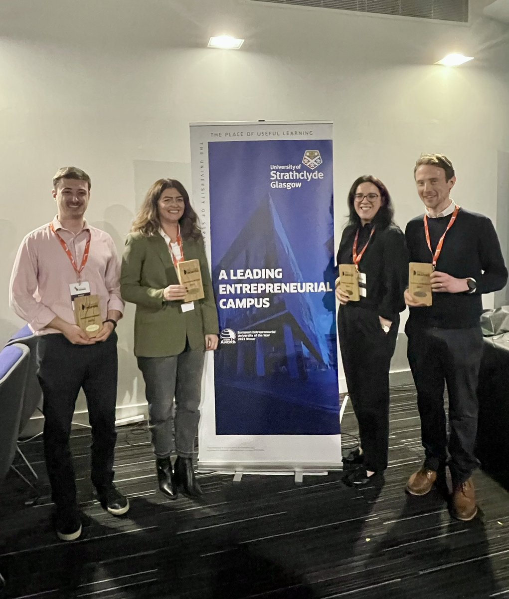 A huge congratulations to our winners:

🏆Rory Bone, 4SB £7.5k

🏆Joanna Butler, Myemploy £10k

🏆Kieren Egan, Carestax £5k

🏆Genna Masterton, Gifted Kind £5k

Thank you to all of our presenters and guests for a fantastic evening 👏🏻 ✨

#Inspire100 #StrathEntrepreneurialCampus