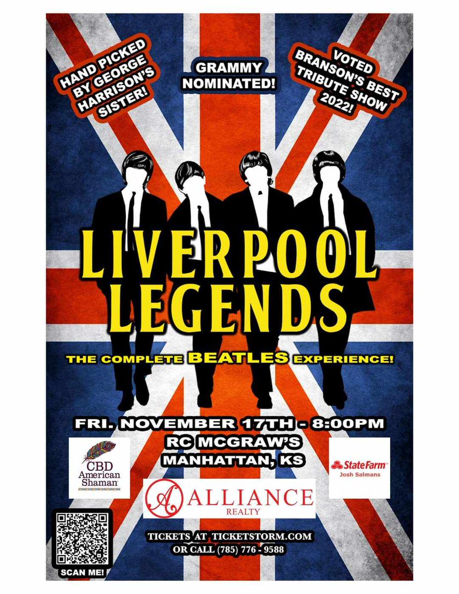 #TheBeatles have proven that they will always be on top! The #LiverpoolLegends want to bring #Manhattan, KS a night of Beatles #tunes and colorful fun. We want to see all you fans come out this Friday night to <a href="/rcmcgraws/">RC McGraw's</a>. Starts at 8pm. #music