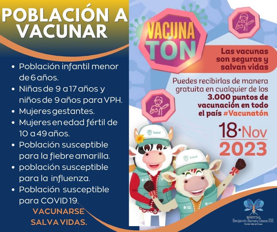 Completa tu esquema de vacunas.
Este sábado 18 de noviembre inicia la semana de intensificación de vacunación.
Las vacunas son seguras y salvan vidas.
#HospitalBenjaminBarneyGasca 
#SecretariaLocalDeSalud 
#FloridaAvanzaUnida