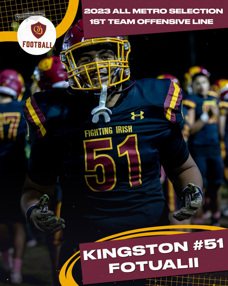 O'Dea Athletics ☘️ (@odeaathletics) on Twitter photo Congratulations <a href="/KFotualii_ODea/">Kingston Fotualii</a> named 1st Team All Metro Offensive Lineman! More to come! #GoIrish Congratulations <a href="/KFotualii_ODea/">Kingston Fotualii</a> named 1st Team All Metro Offensive Lineman! More to come! #GoIrish