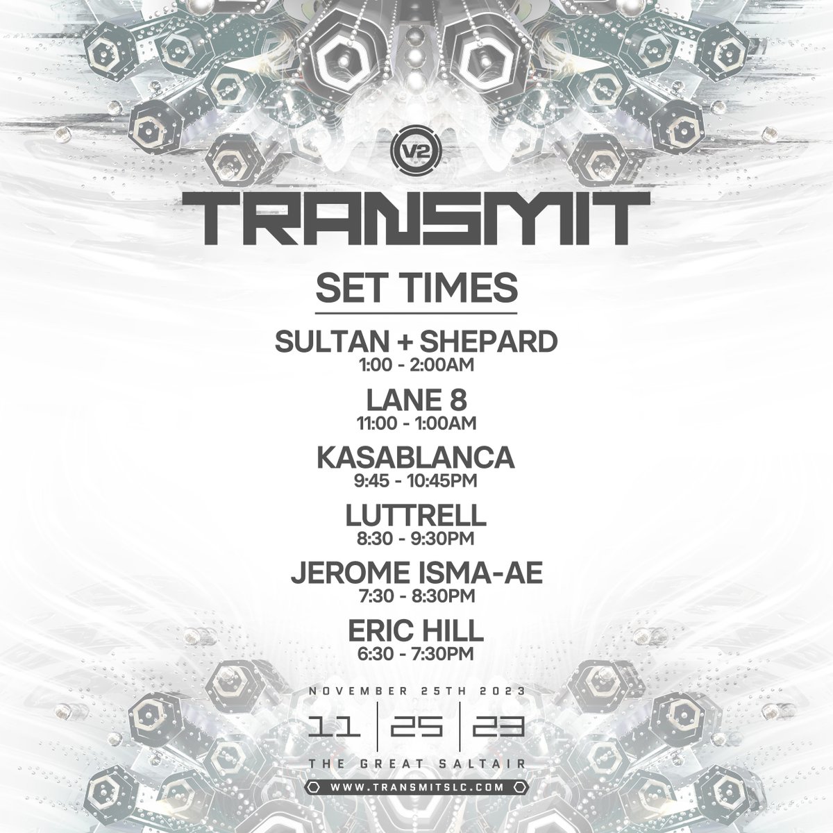 TransmitSLC's tweet photo. The transmission schedule is set! Dive into the set times for #Transmit2023 and make sure you catch every beat.
#Transmit23 Passes + Lockers + FAQ β https://t.co/dMA9kBjPmp https://t.co/aHLcL4y5CW