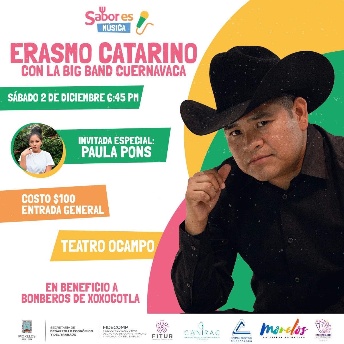 ERASMO CATARINO EN EL TEATRO OCAMPO DE CUERNAVACA

En el marco del Festival <a href="/saboresmorelos/">Sabor es Morelos</a>, el sábado 2 de diciembre se presentará <a href="/erasmooficial/">Erasmo Catarino Oficial</a> en el Teatro Ocampo del Centro de #Cuernavaca.

La taquilla será en beneficio de los bomberos. Costo general: $100 pesos.