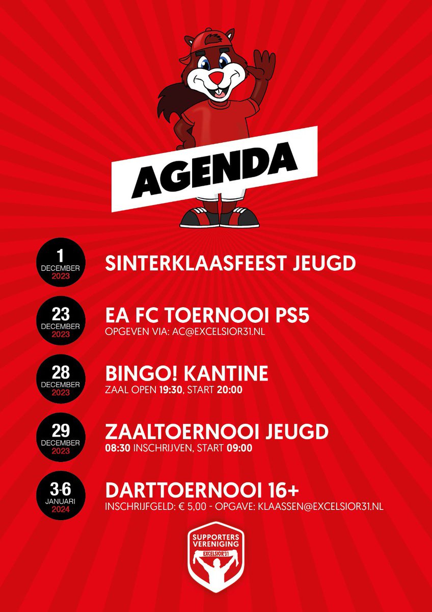 SVExcelsior31's tweet photo. Hierbij een activiteitenoverzicht voor de komende periode #BINGOOO https://t.co/IuVycSeGEE