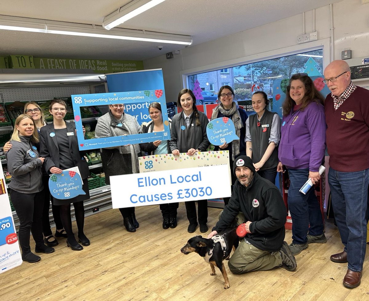 barb_last's tweet photo. @coopuk &amp; @CoopFuneralcare #Ellon colleagues were delighted to present £3K today at our 🎉#CoopCelebration🎉 to Auchterellon U5's, PawPalz &amp; @EllonKirk community larder. @EllonRotaryClub also received funding this year 💙 @ryananderson_81 https://t.co/OqtuZgPJsv