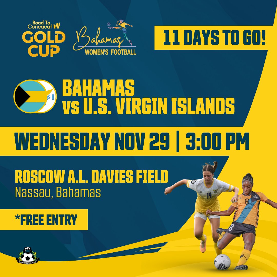 11 days and counting until our queens take the field. The Road to the W. Gold Cup is paved with our anticipation and support. Let’s get ready to make waves! 🌊 #CountdownToGlory #BahamasStrong #RoadToGoldCup