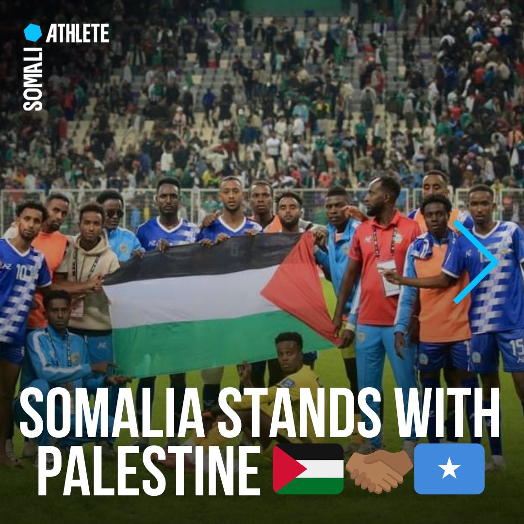 SomaliAthlete's tweet photo. SOMALIA NATIONAL TEAM STANDS WITH PALESTINE  🇸🇩🤝🏾🇸🇴💙 https://t.co/uwvjBGXGe2