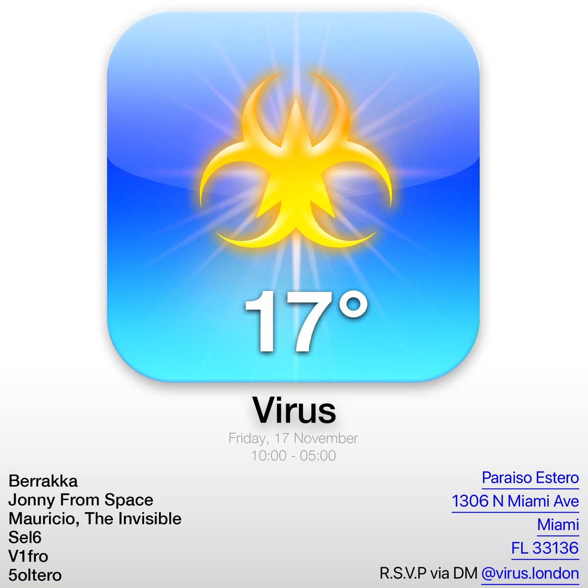free party this friday with a big Miami crew. 
<a href="/Berrakkita/">BERRAKKA</a> 
<a href="/definemau/">Mauricio</a> 
<a href="/sel6ix/">SFLSEL</a> 
@vfromusic 
@5oltero