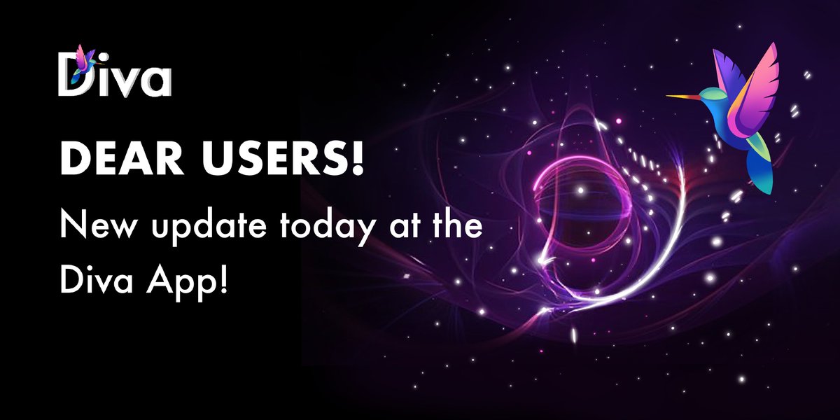 DivaOfficialll's tweet photo. DIVA APP - AVAIBLE NOW 

Hello, dear users! Today there will be a big update in our application and we want to inform you that today everyone will be able to try it in the new section of the application! thank you! 

by Team DIVA 🧙‍♀️