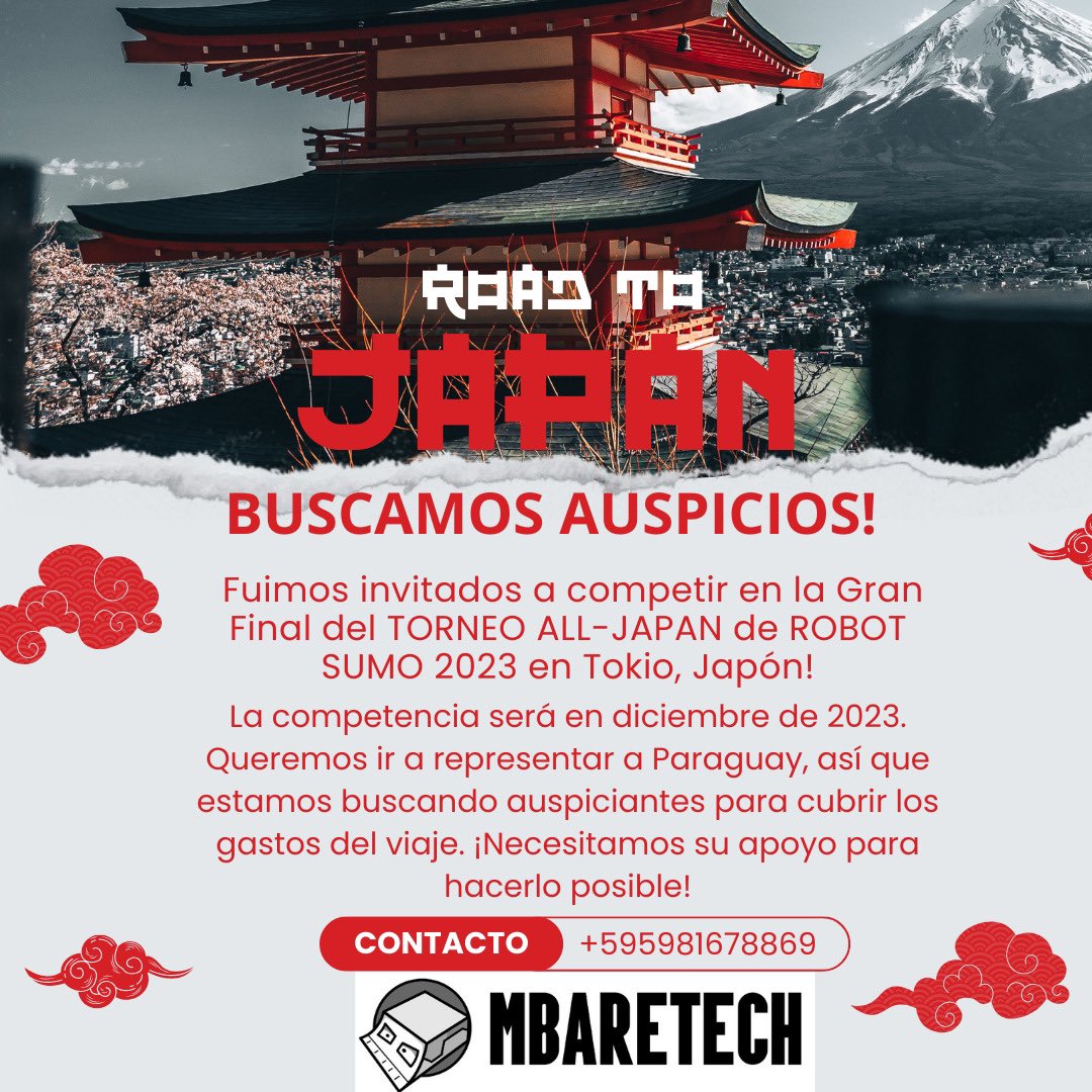 MBARETECH quiere representar a 🇵🇾 en TOKIO 🇯🇵 Este grupo de estudiantes de ing Mecatrónica de FIUNA consiguió plaza para la competencia más importante a nivel 🌎 de SUMO BOTS y están buscando apoyo para hacer este sueño una realidad. FAVOR RT