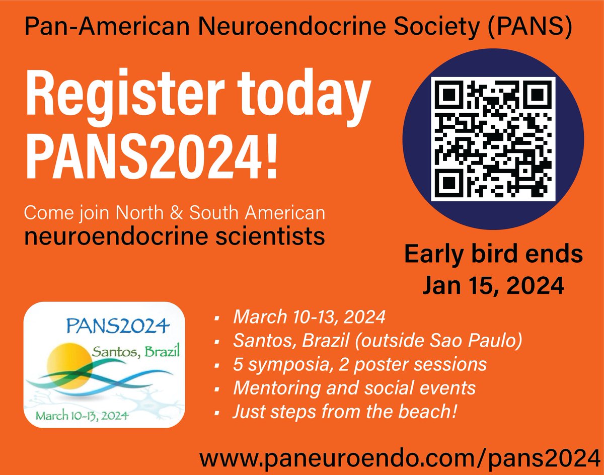 Register today for #PANS2024 meeting in Santos, Brazil March 10-13, 2024. Become a member in the Pan-American Neuroendocrine Society (PANS) to receive a discounted rate and other membership benefits! paneuroendo.com
