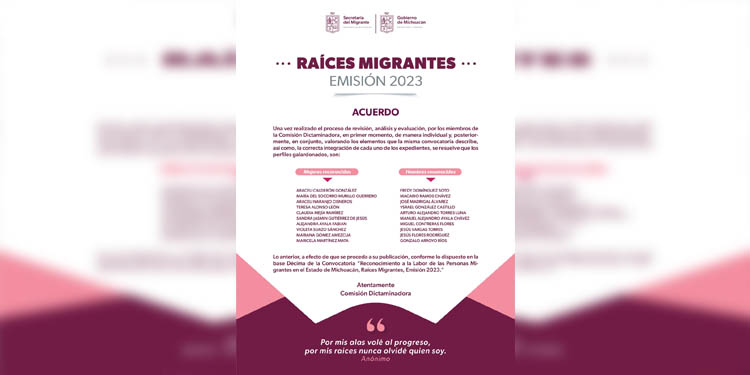 247NoticiasMich's tweet photo. La @SeMigranteMich anunció a las paisanas y los paisanos que serán galardonados con la medalla Raíces Migrantes el próximo 13 de diciembre
#247NoticiasMichoacán #Semigrante #RaícesMigarntes
https://t.co/8SL96F9mxD https://t.co/YKzG1pKrHI