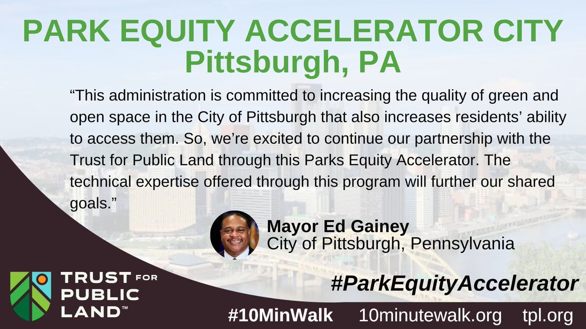10MinWalk's tweet photo. We’re excited to welcome @Pittsburgh & @MayorEdGainey to #10MW’s #ParkEquityAccelerator. We're looking forward to working together to develop urban land conservation models that can better connect city greenways.
Learn more: https://t.co/9032nkQuHY https://t.co/YqwVPphABJ