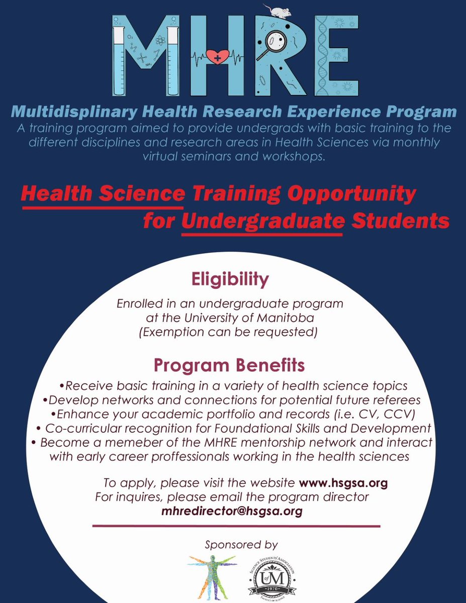 MHRE program is an integrative training opportunity for undergraduate students to learn about the different disciplines of health science that are otherwise not explored in-depth in the undergraduate curriculum. To apply and/or learn more, please visit hsgsa.org/mhre/