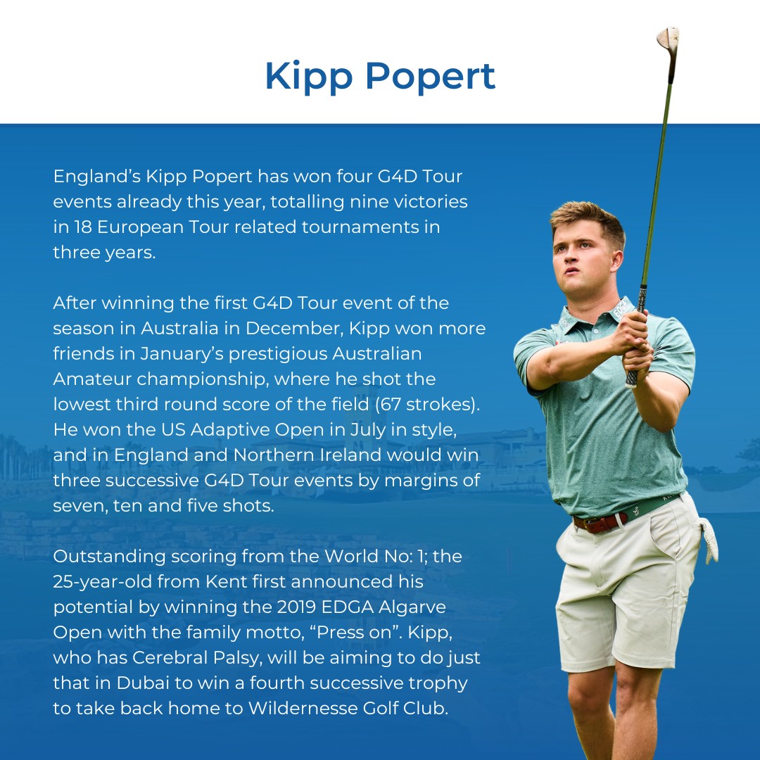 Kent_Golf_'s tweet photo. Good luck to Kipp Popert (Wildernesse), who will be playing in the G4D Tour @DPWorldTour Championship at @JumeirahGolfEst in Dubai on 17-18 November 🇦🇪

The leaderboard will be available at https://t.co/cf60uPxLs1

#disabilitygolf #ambassador #golf #disabilityinclusion #KentGolf https://t.co/ClZg688UrX