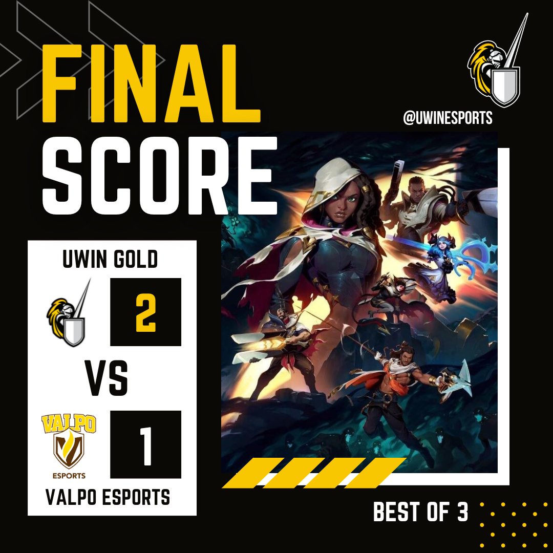 #LoLGold took it home against <a href="/valpoesports/">ValpoEsports</a> last night in <a href="/neccgames/">NECC</a> challengers division, moving up in the playoffs!⚔️🟡

#UWindsorLoL #UWinEsports #Windsor